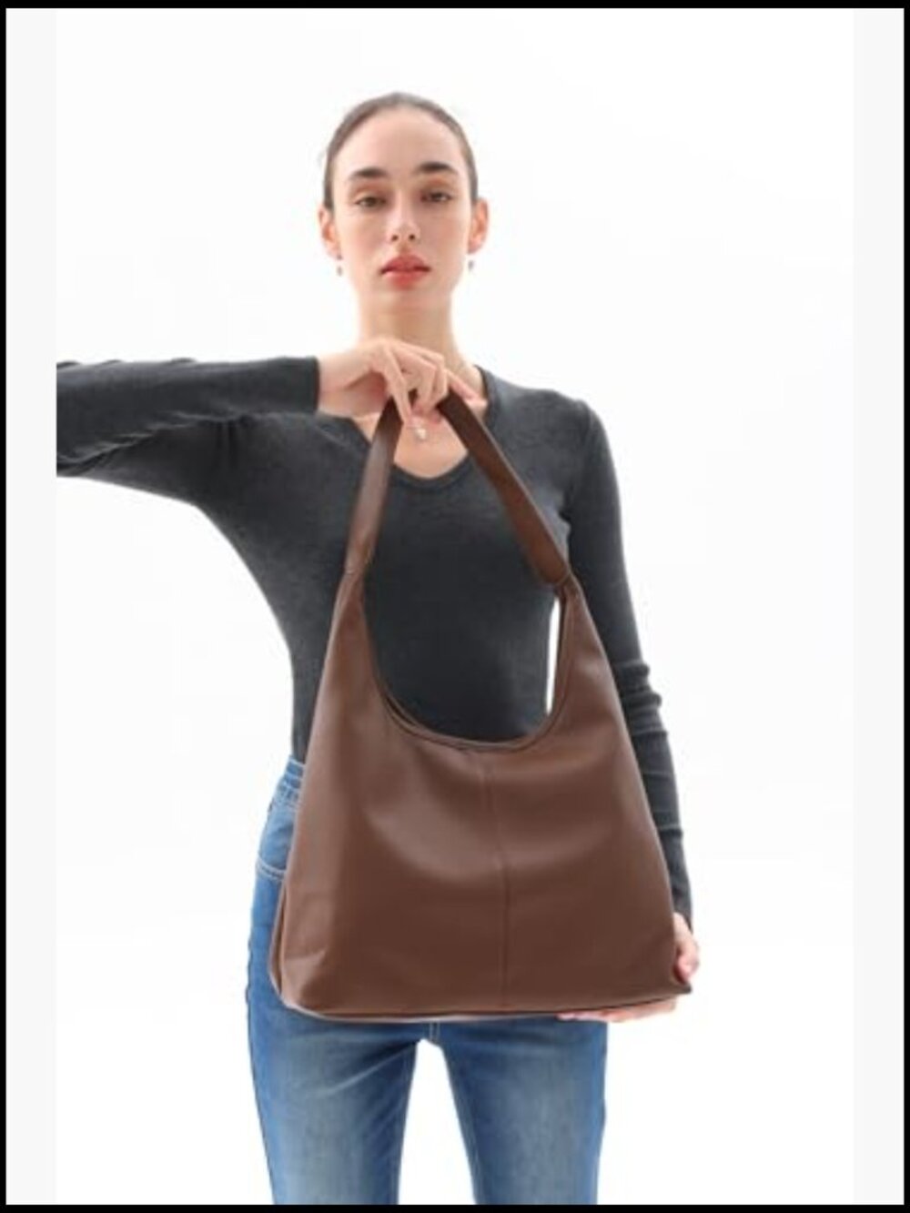Faux Suede Hobo Bag Slouchy Shoulder Tote Large Capacity Office Daily - Picture 4 of 5